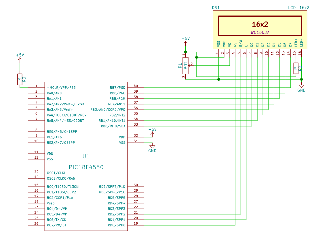 Character LCD Interfacing with PIC Microcontroller - circuit