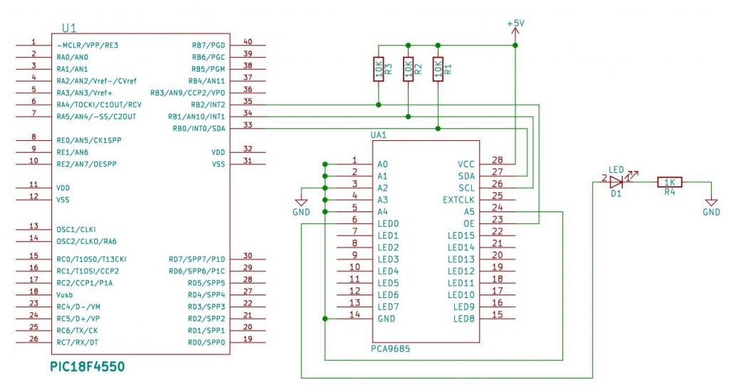 circuit_Interfacing of PCA9685 with PIC18F4550